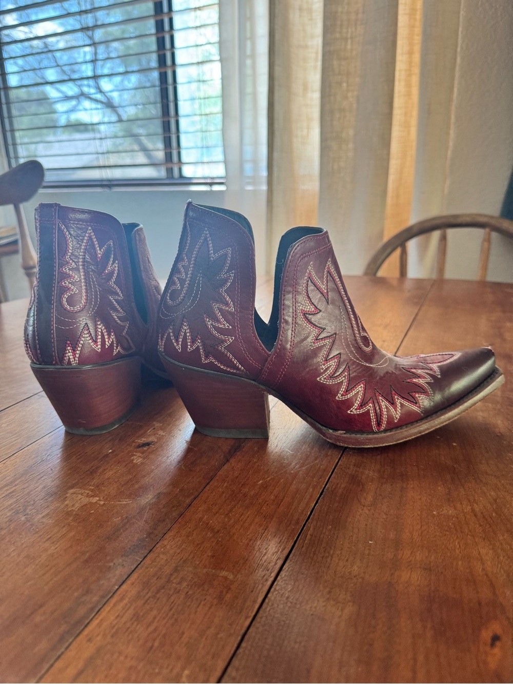 Ariat Red Burgundy Western Ankle Boots with White Stitching - Picture 3 of 9